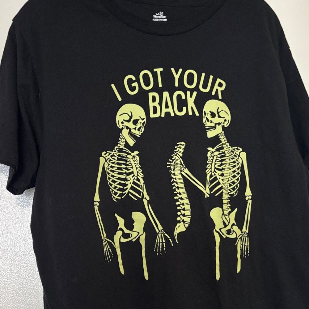 Black Short Sleeve Graphic Tee with Lime Skeleton Print